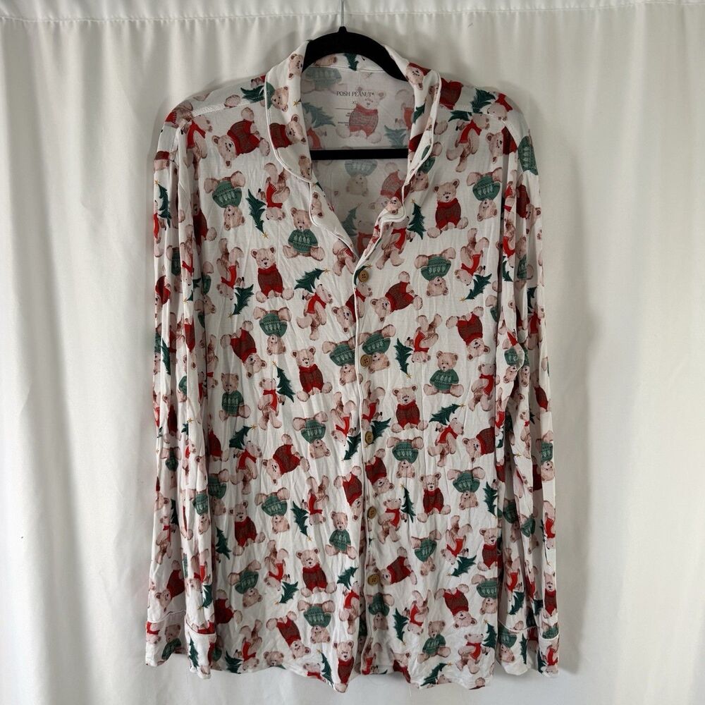 Posh Peanut Pajama Top Women's XL Christmas Bears Long Sleeve Soft Collared